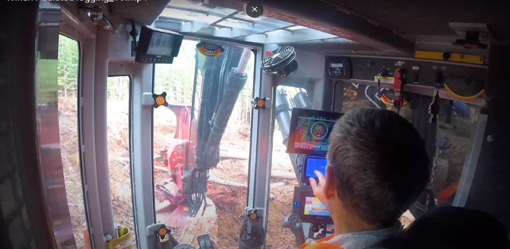 using screens to control winch assist from feller buncher