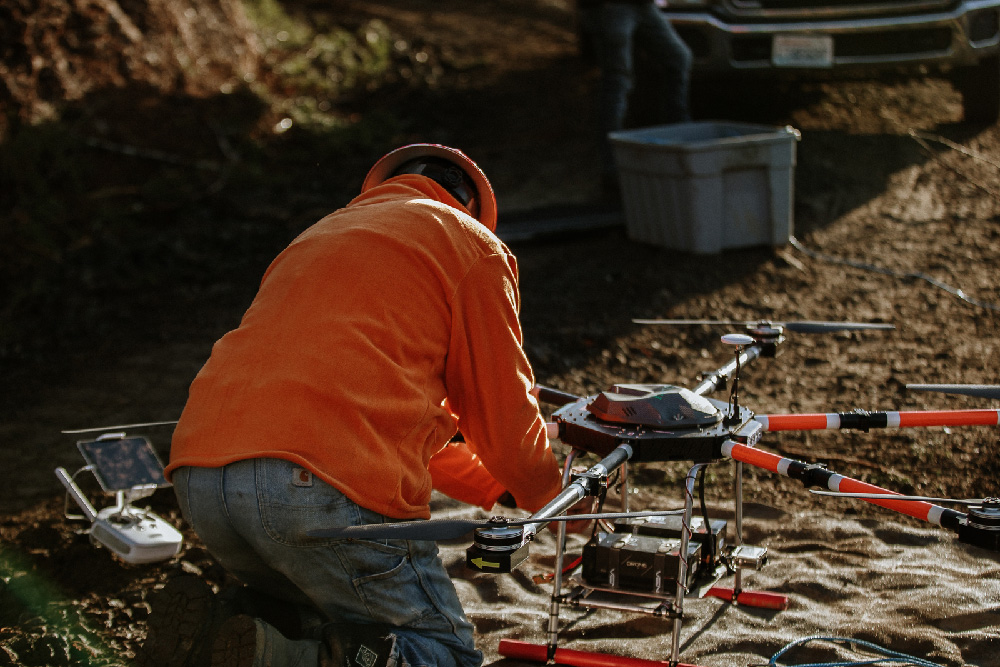 Tower Logging Drone Ready for Takeoff