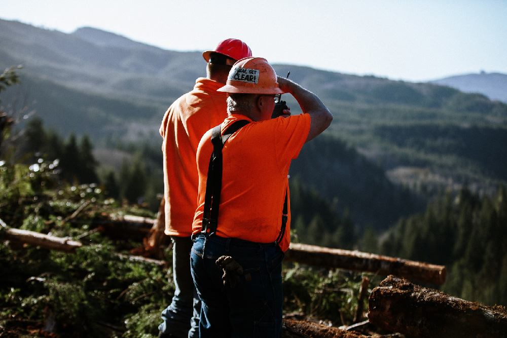 Radio and binoculars on logging operation