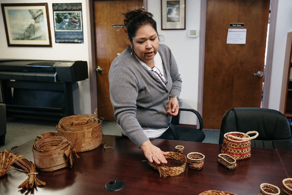 Cathy Salazar Quileute basket weaver