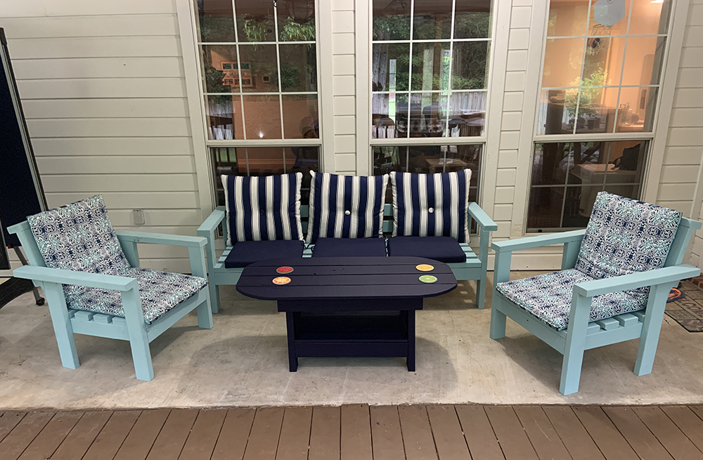 Handmade wooden patio couch and chairs