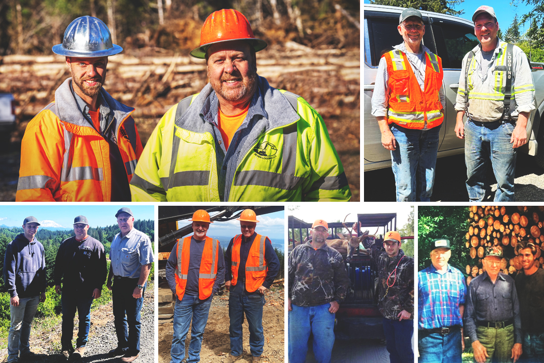 Collage of families all working for the logging industry